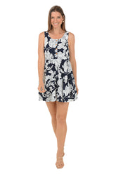 Navy Flowerpot Tiered Sleeveless Dress
