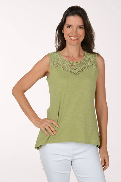 Lace Neck Shark Bite Sleeveless Top | Aimee + Coco