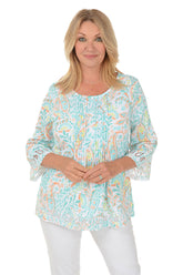 Spring Breeze Paisley Pleated Knit Top