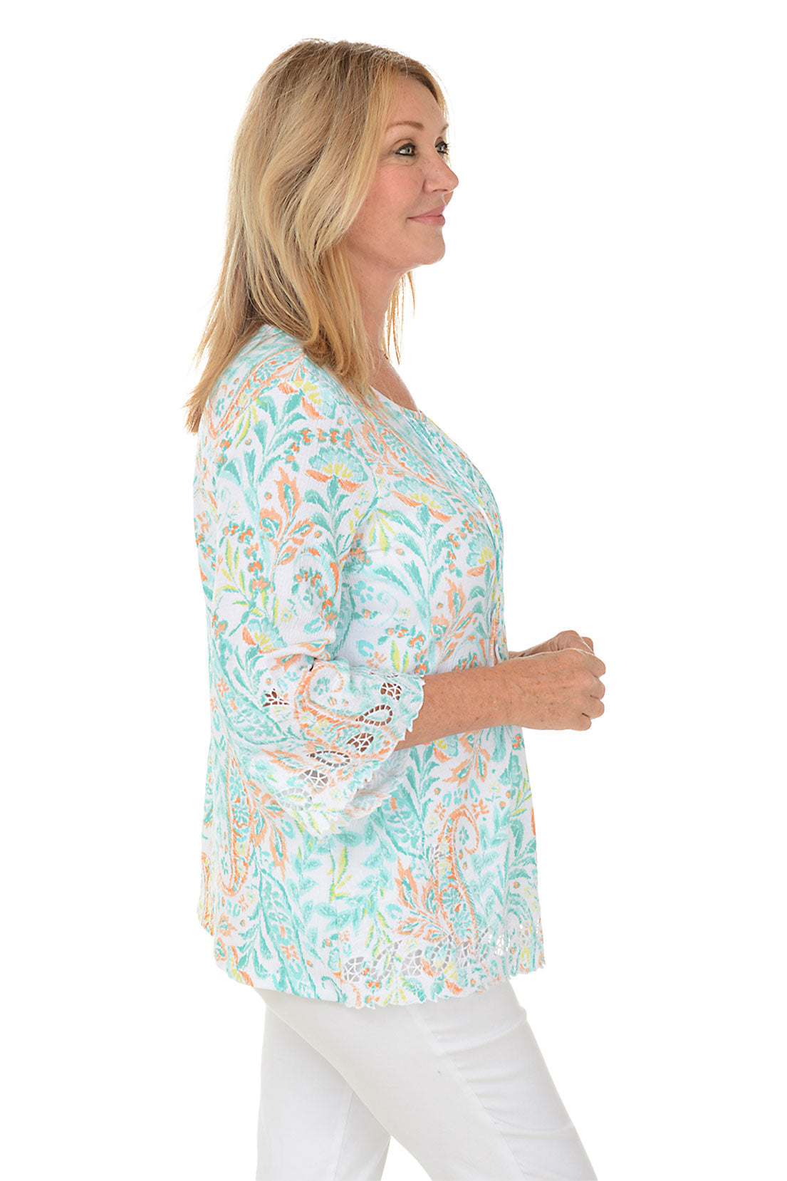 Spring Breeze Paisley Pleated Knit Top