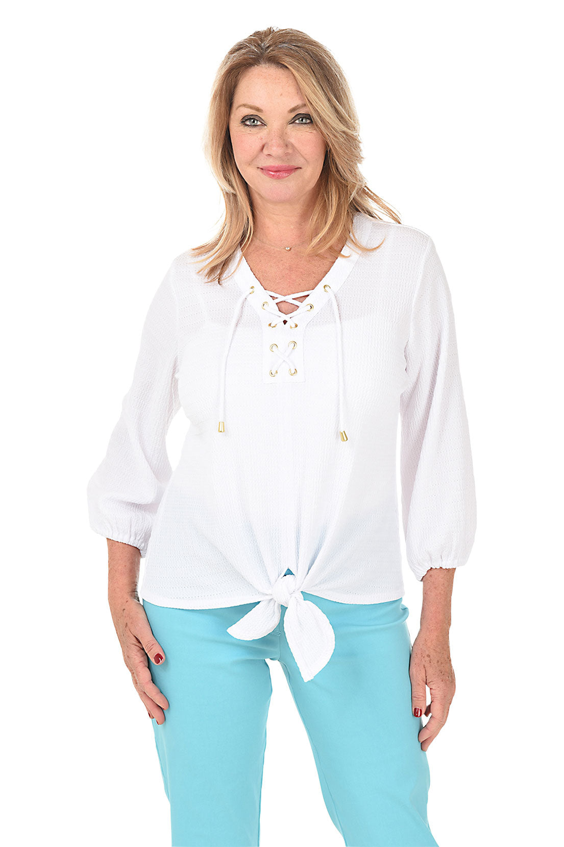 By The Sea Textured Lace-Up Top