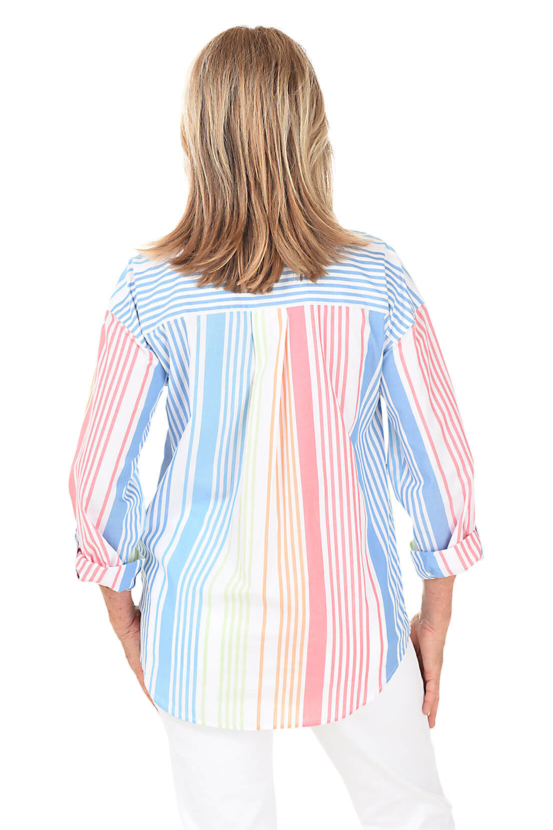 Petite Patio Party Colorful Striped Cotton Shirt