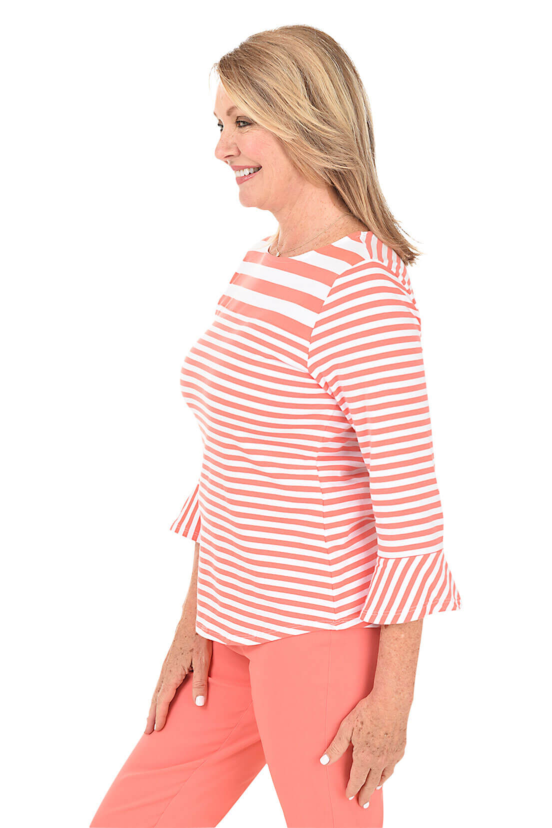 Petite Patio Party Striped Bell Sleeve Top