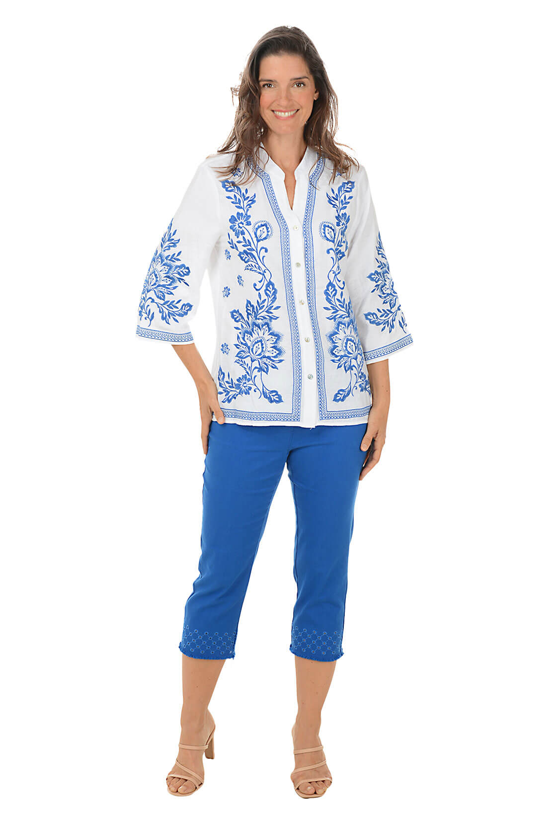 Tinted Tides Denim Eyelet Capri Pant