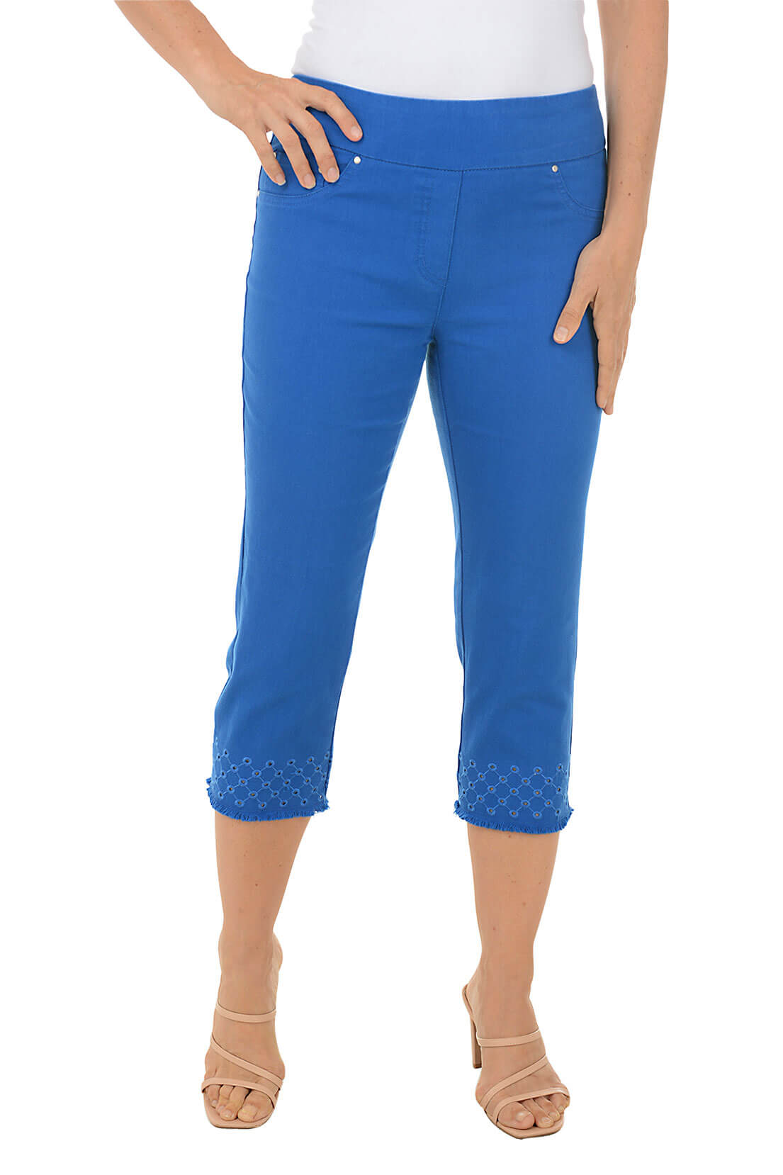 Tinted Tides Denim Eyelet Capri Pant