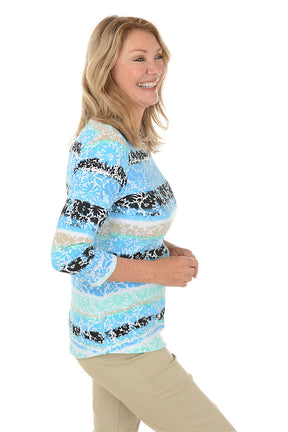 Petite Prints Charming Lagoon Watercolor Floral Top