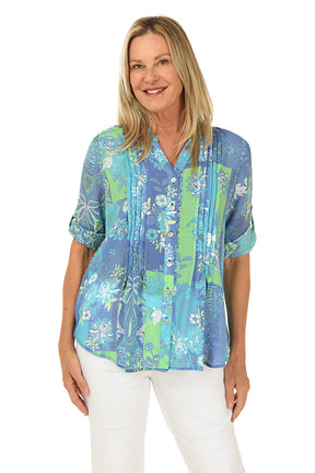 Patchwork Floral Pleated Shirt