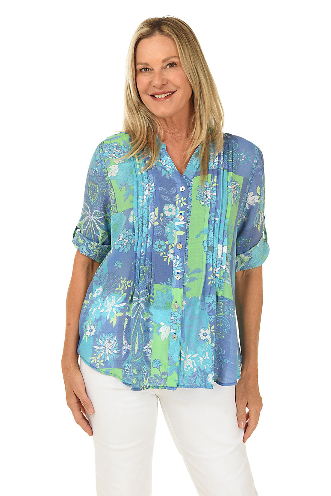 Petite Patchwork Floral Pleated Shirt