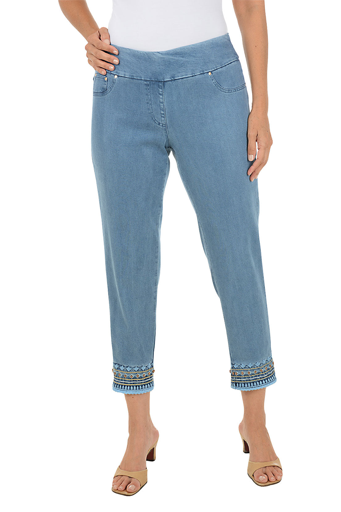 Boho Chic Embroidered Denim Crop Pant