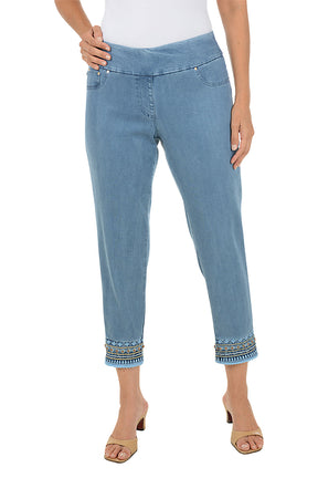 Boho Chic Embroidered Denim Crop Pant