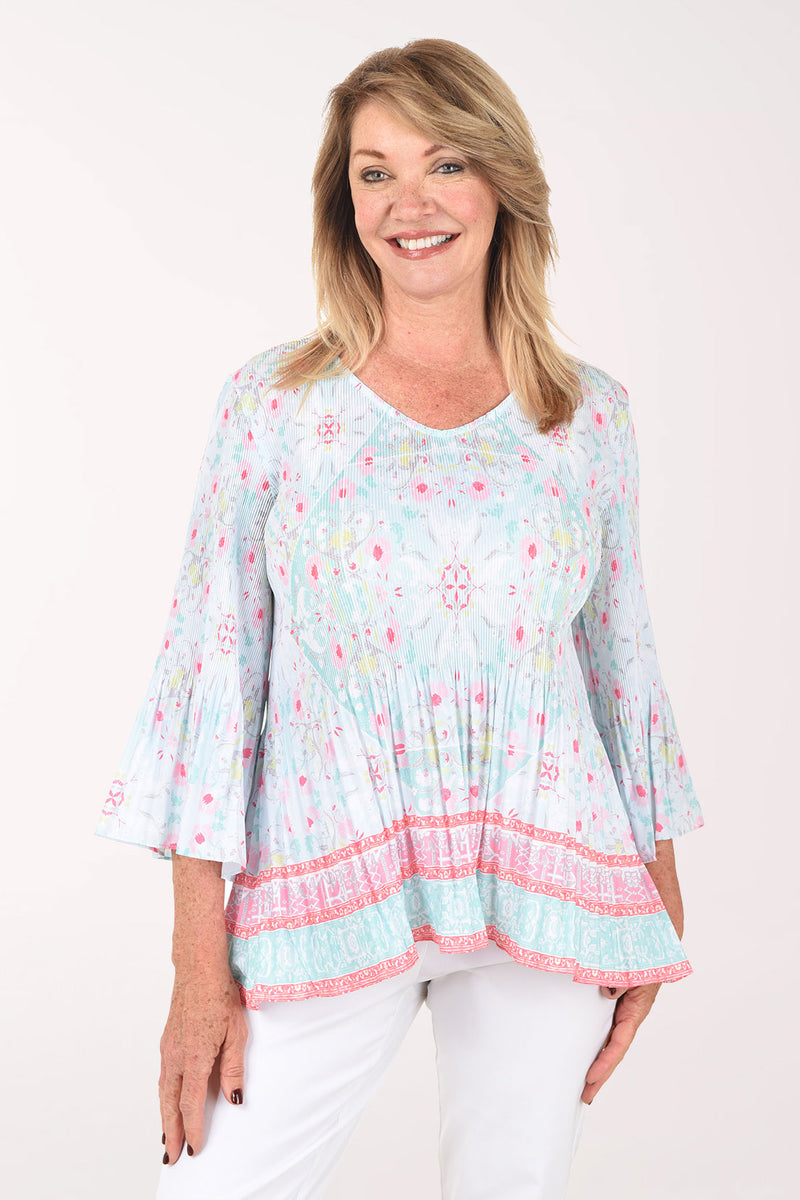 Petite Renaissance Romance Tapestry Print Pleated Blouse | Ruby Rd.