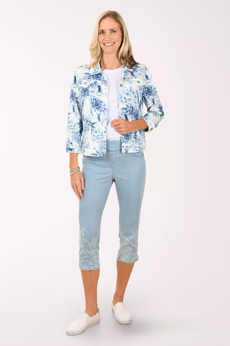 French Riviera Floral Denim Capri Pant | Ruby Rd.