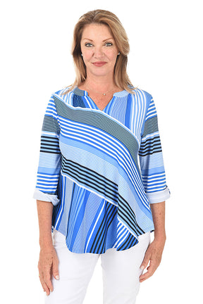 Blue Horizon Diagonal Stripe Knit Top