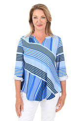 Petite Blue Horizon Diagonal Stripe Knit Top