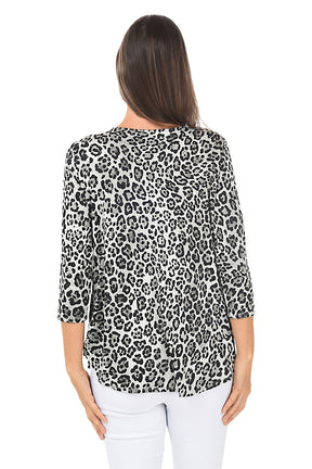 Studded Cheetah Ring-Neck Knit Top