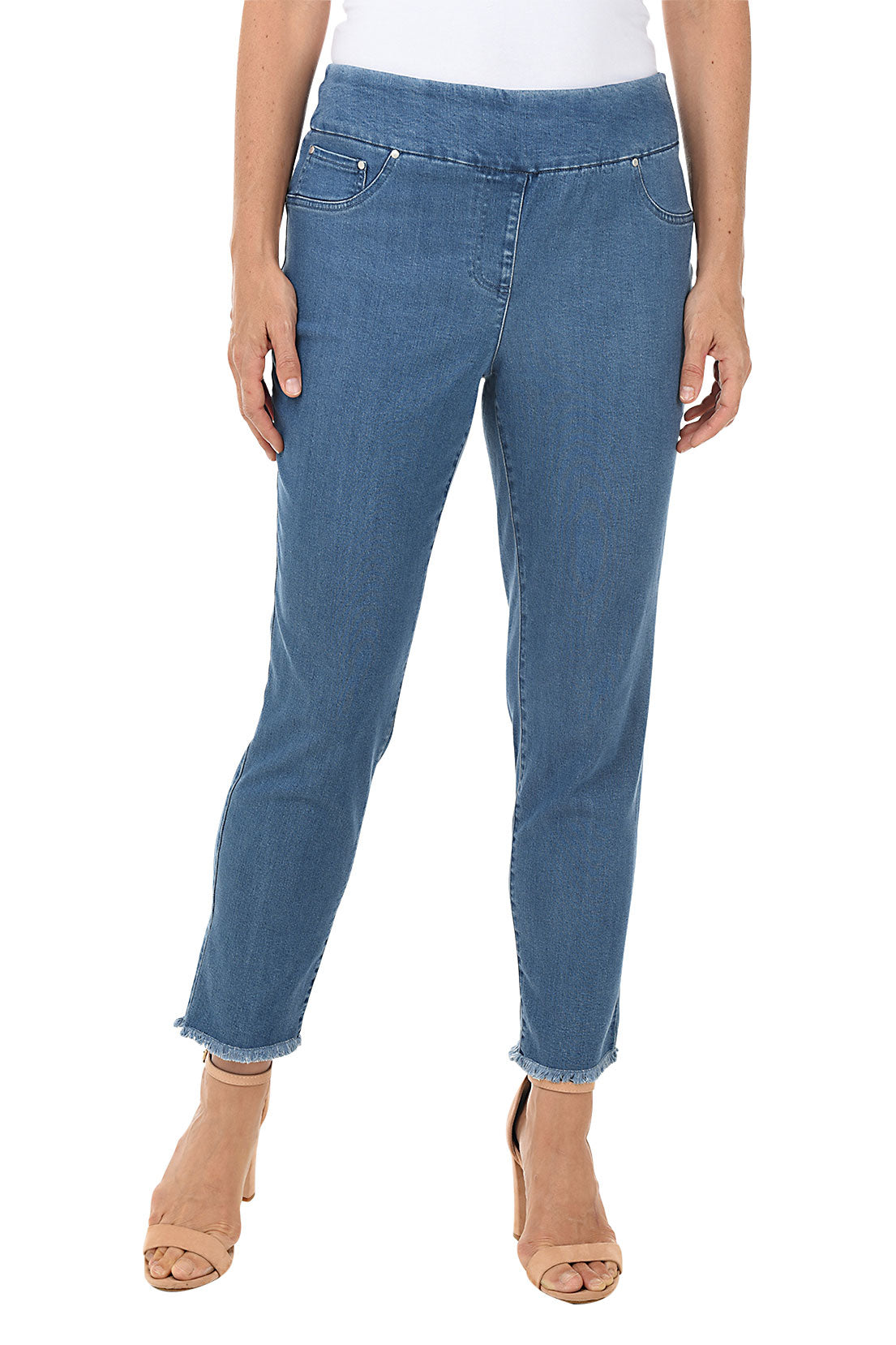 Frayed Pull-On Denim Twill Ankle Pant