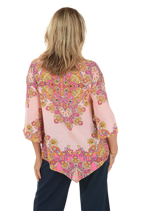 Color Crush Medallion Handkerchief Blouse