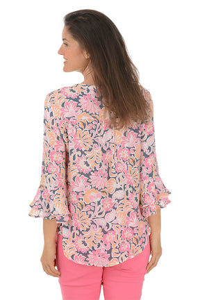 Petite Color Crush Pleated Bell Sleeve Blouse