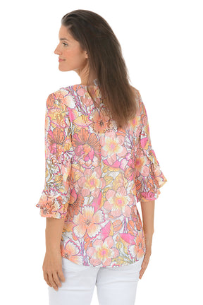 Color Crush Floral Lace Ruffle Sleeve Top
