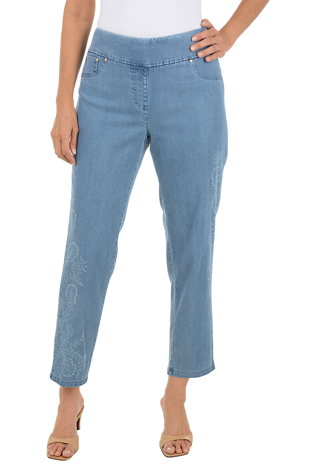 Boho Chic Floral Stenciled Denim Pant