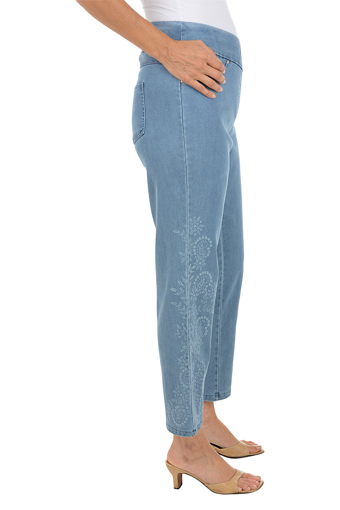 Boho Chic Floral Stenciled Denim Pant