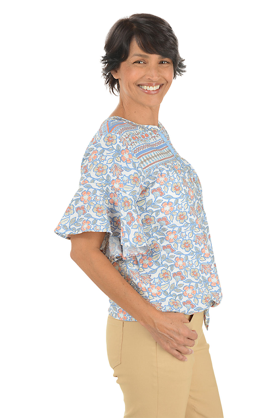 Boho Chic Ruffle Sleeve Tie-Front Blouse
