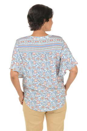 Boho Chic Ruffle Sleeve Tie-Front Blouse