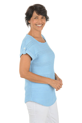 Boho Chic Button Tab Short Sleeve Top