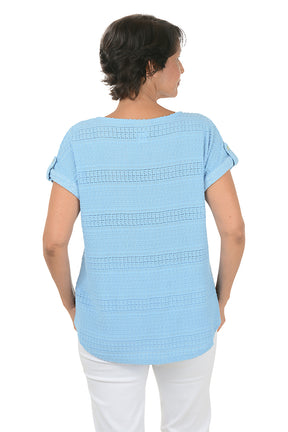 Boho Chic Button Tab Short Sleeve Top