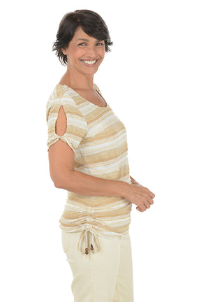 Boho Chic Frayed Stripe Short Sleeve Top