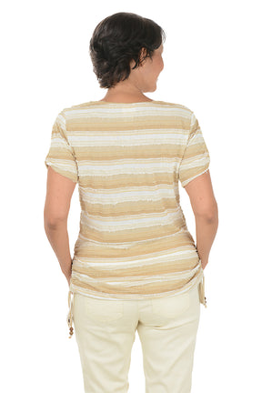 Boho Chic Frayed Stripe Short Sleeve Top