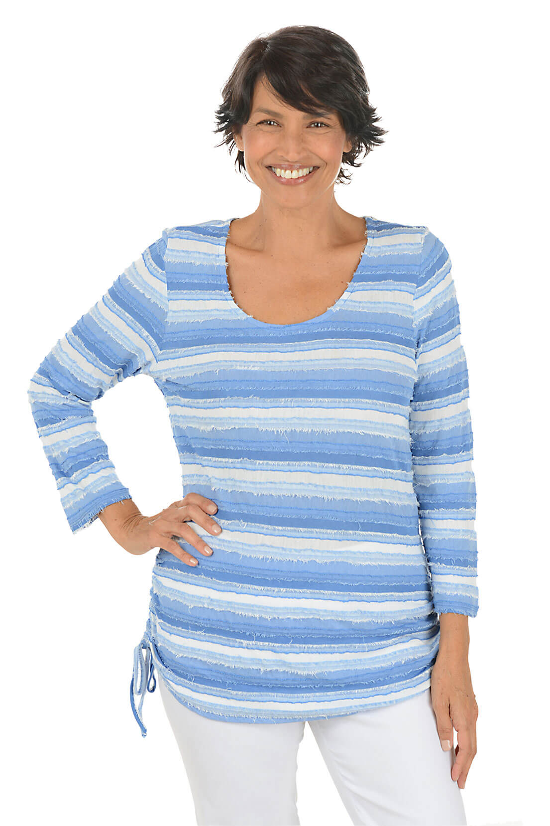 Boho Chic Frayed Stripe 3/4 Sleeve Top