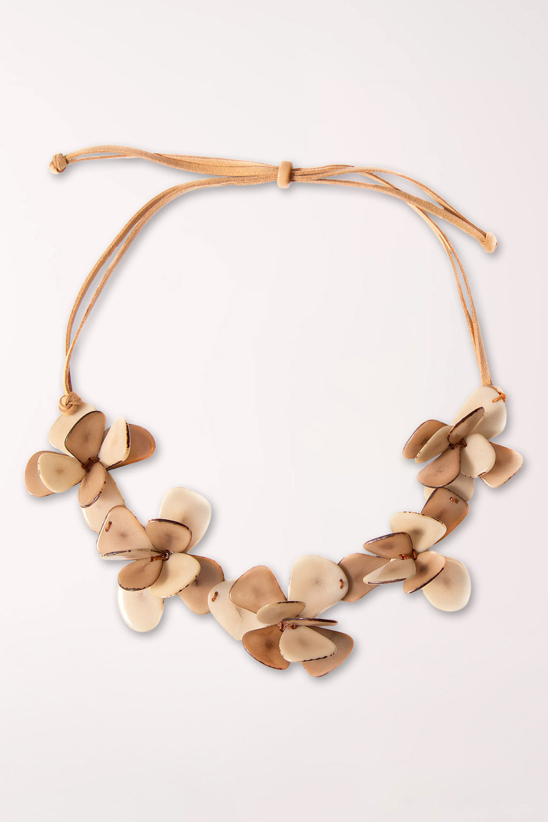 Necklace with wooden beads on a beige string