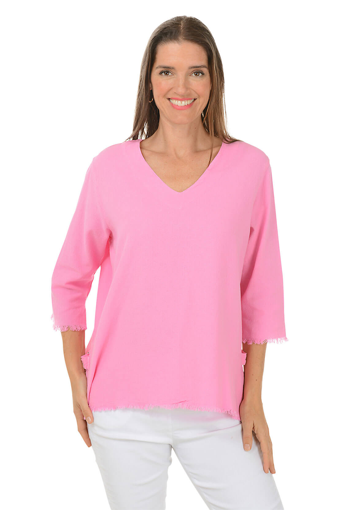 Fringed High-Low Crinkle Top