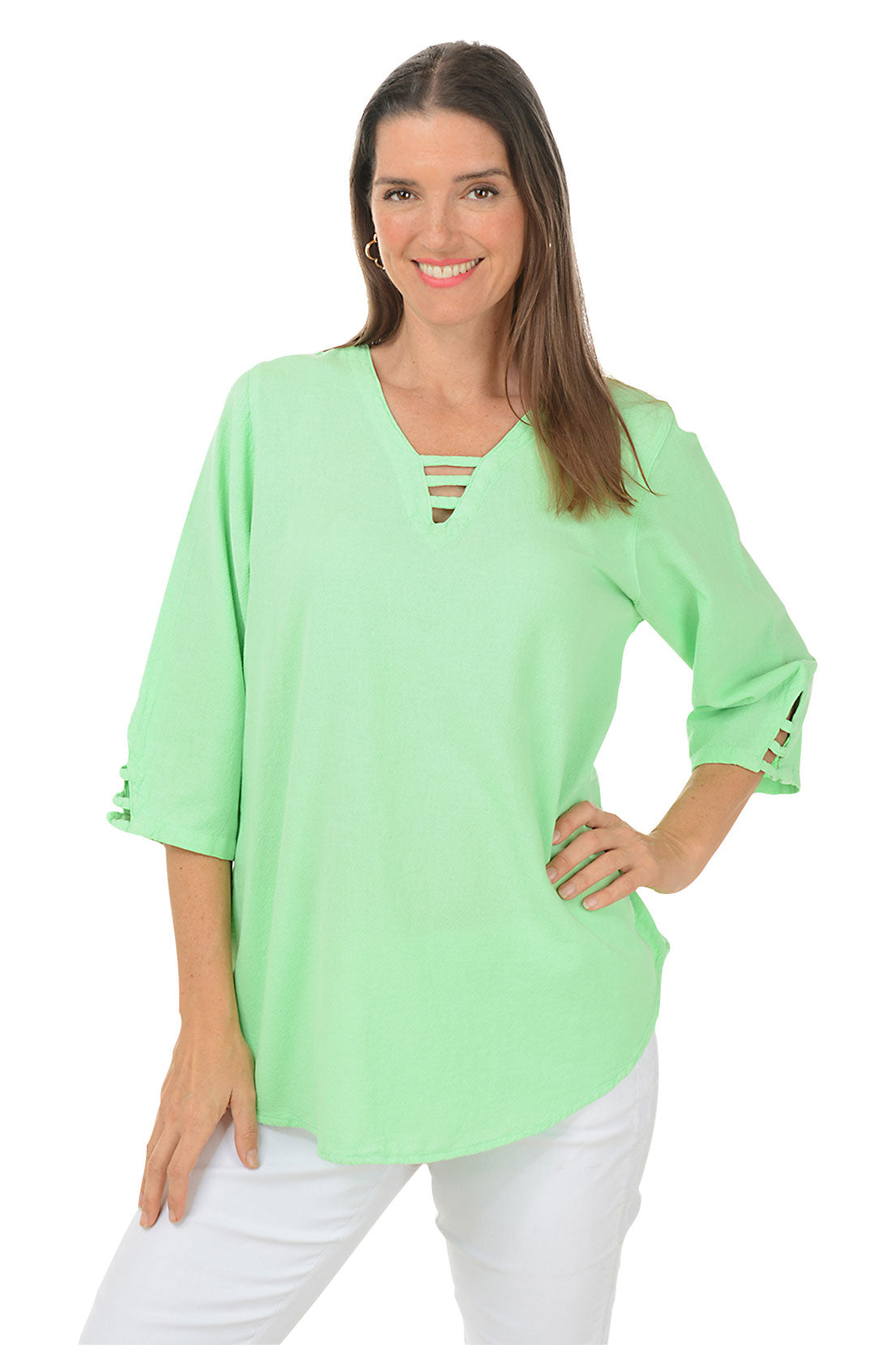 Lattice V-Neck Crinkle Top