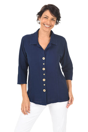 Button-Front Crinkle Shirt