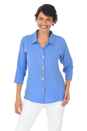 Button-Front Crinkle Shirt