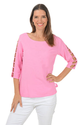 Lattice Sleeve Crinkle Top