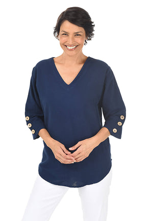 Triple Button Sleeve Crinkle Top