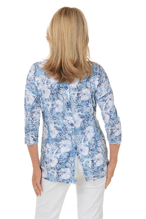 Snowy Floral Button-Back Crinkle Top