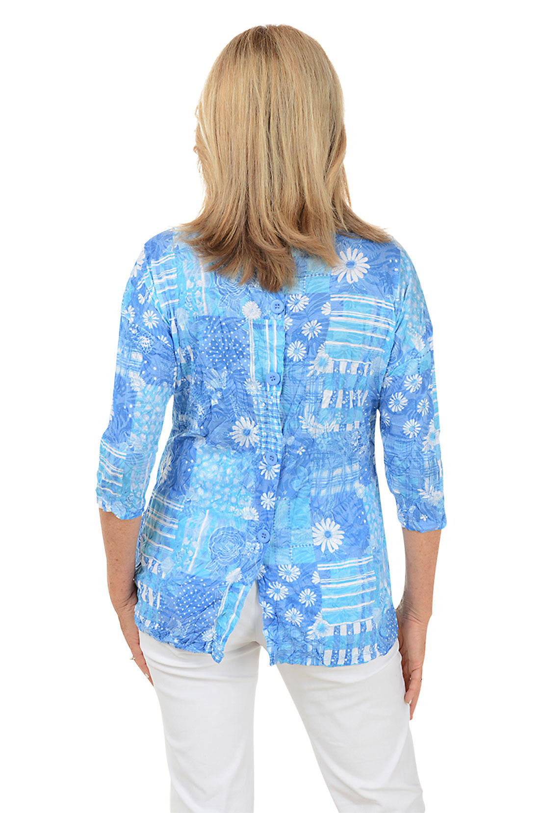 Calico Daisy Button-Back Crinkle Top