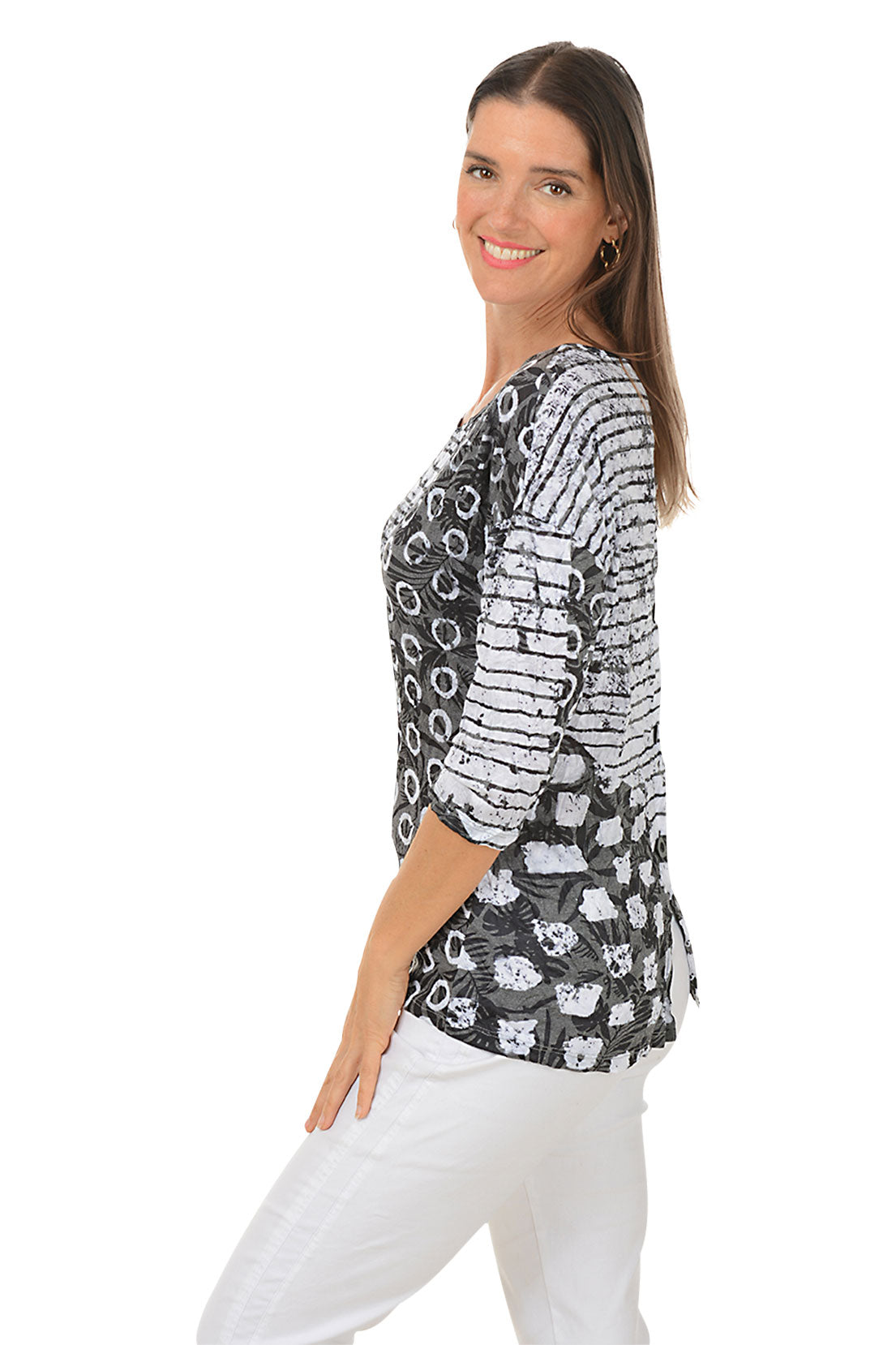 Striped Loops Button-Back Crinkle Top