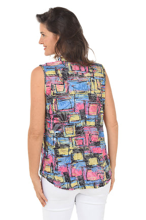 Neon Signs Sleeveless Pleated Front Crinkle Top