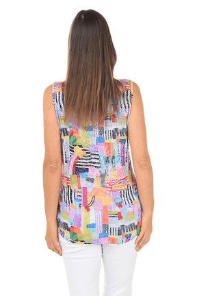 Building Blocks Sleeveless Button-Front Crinkle Top