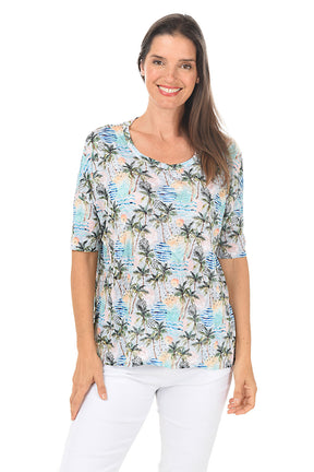 Palm Trees High-Low Crinkle Top