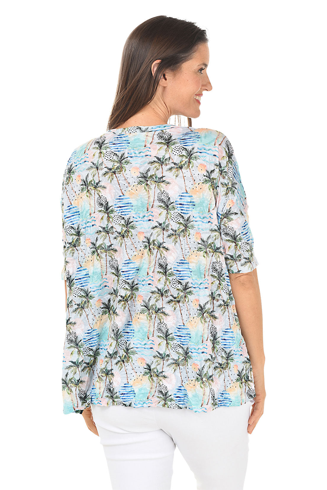 Palm Trees High-Low Crinkle Top