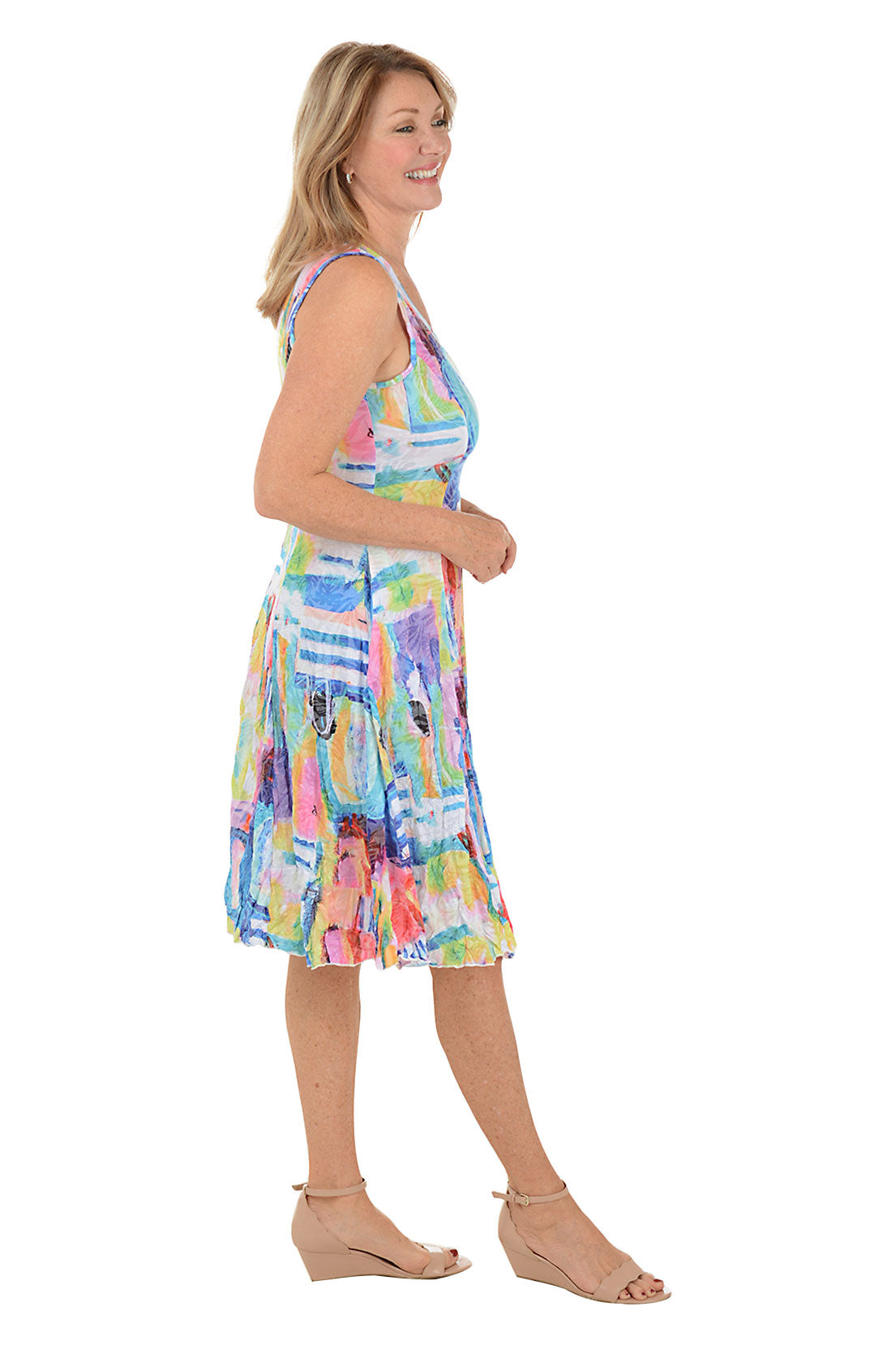 Scenic Pastels V-Neck Sleeveless Crinkle Dress