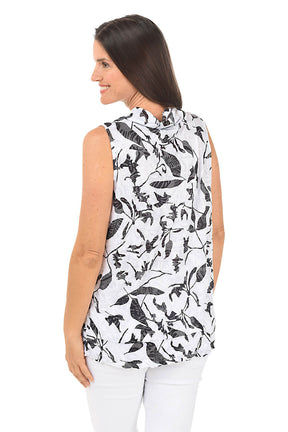 Branches Cowl Neck Sleeveless Crinkle Top
