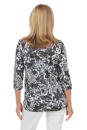 Botanical Silhouettes Scoop Neck Crinkle Top