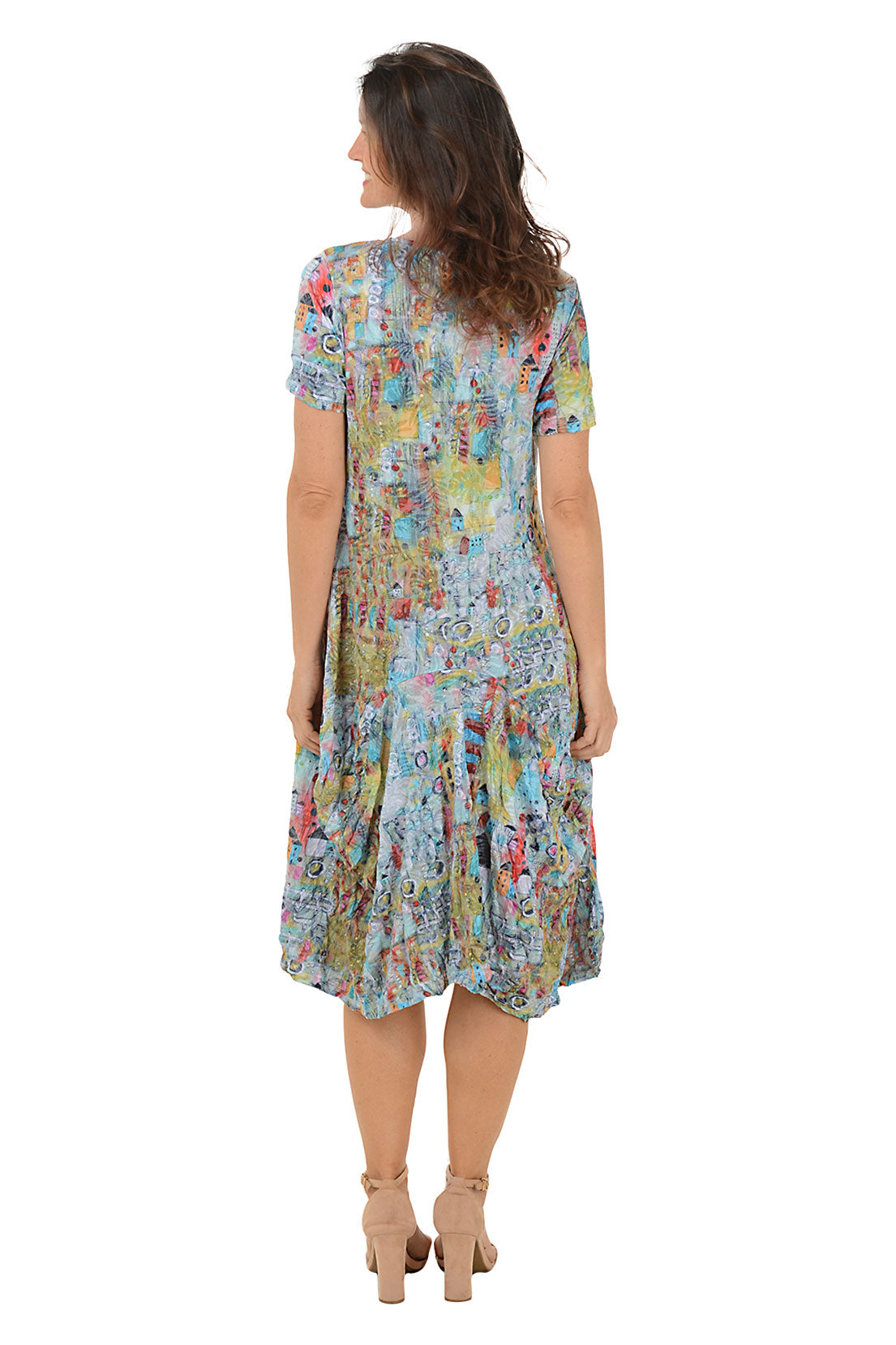 Blue Houses Short Sleeve Draped Dress